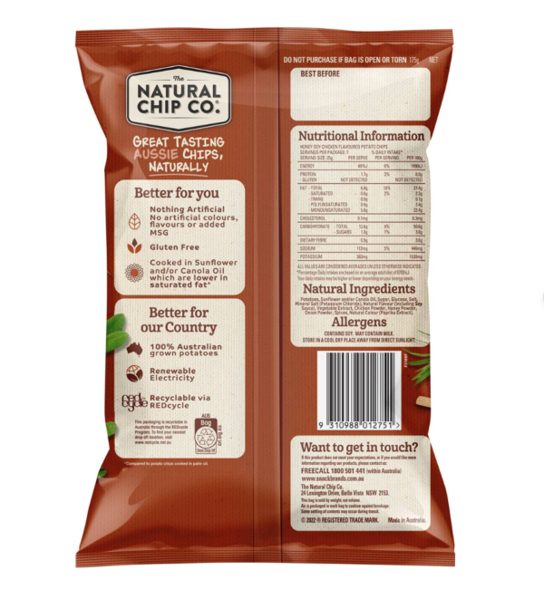 The Natural Chip Co. Share Pack Honey Soy Chicken BACK