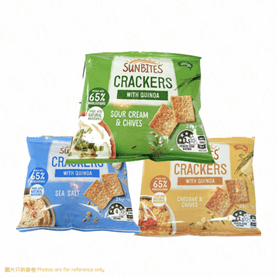 【驚喜組合】Sunbites - 海鹽味、芝士香蔥味、酸奶油和香蔥味藜麥薄脆(@24克)